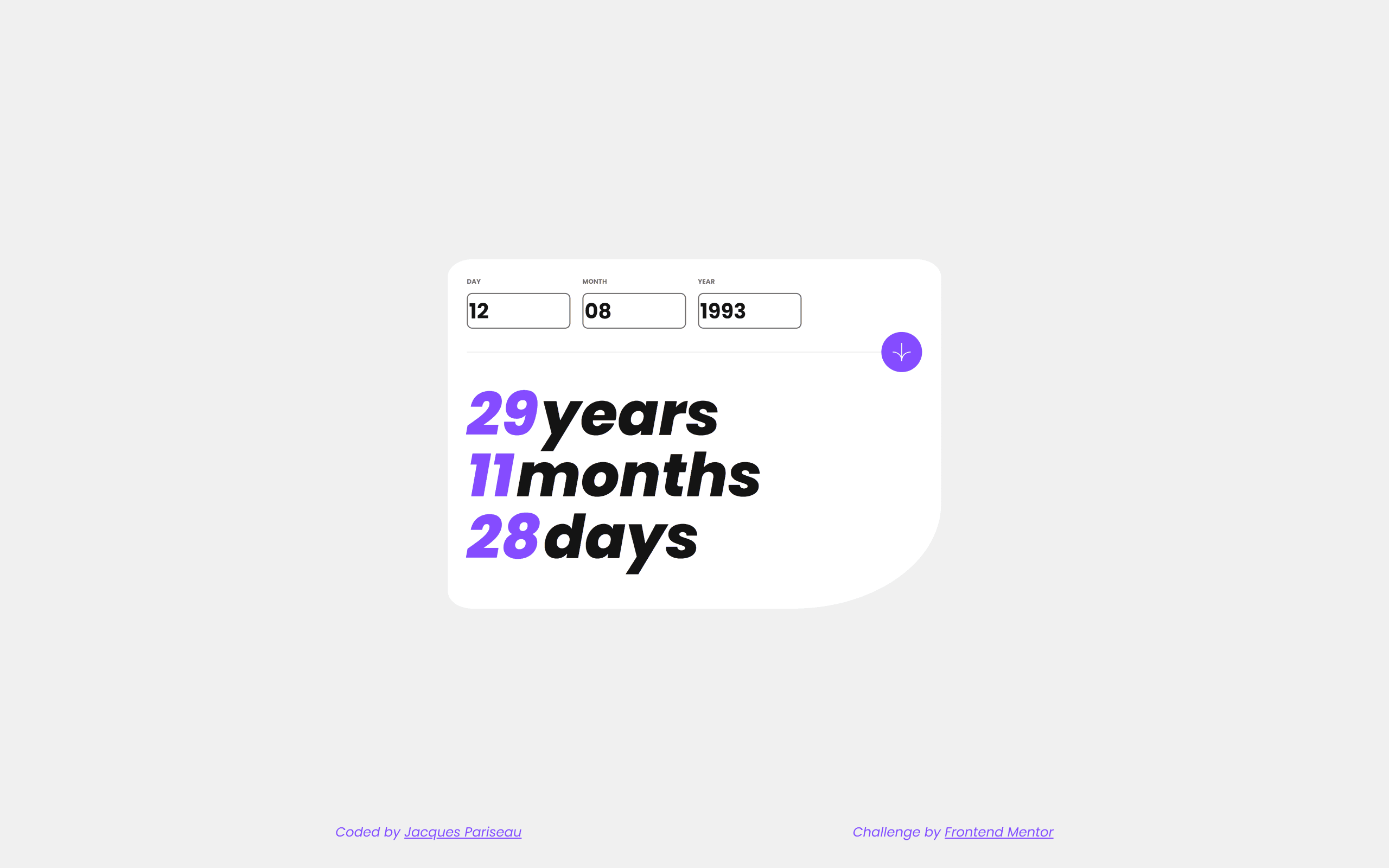 Screenshot of age calculator