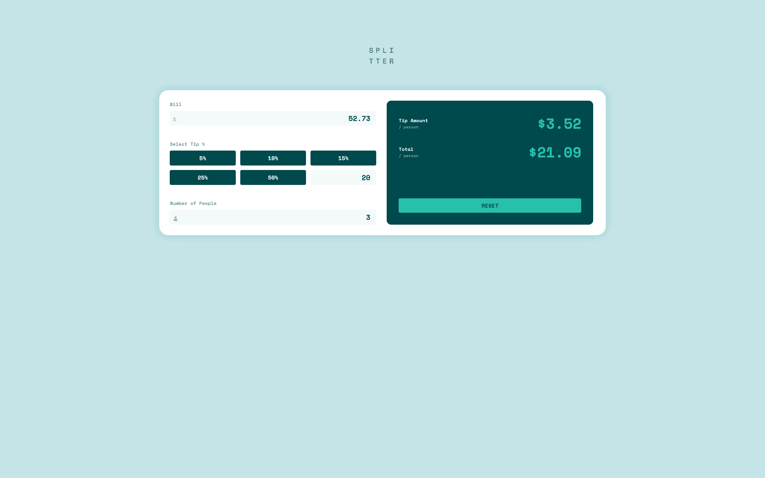Screenshot of tip calculator